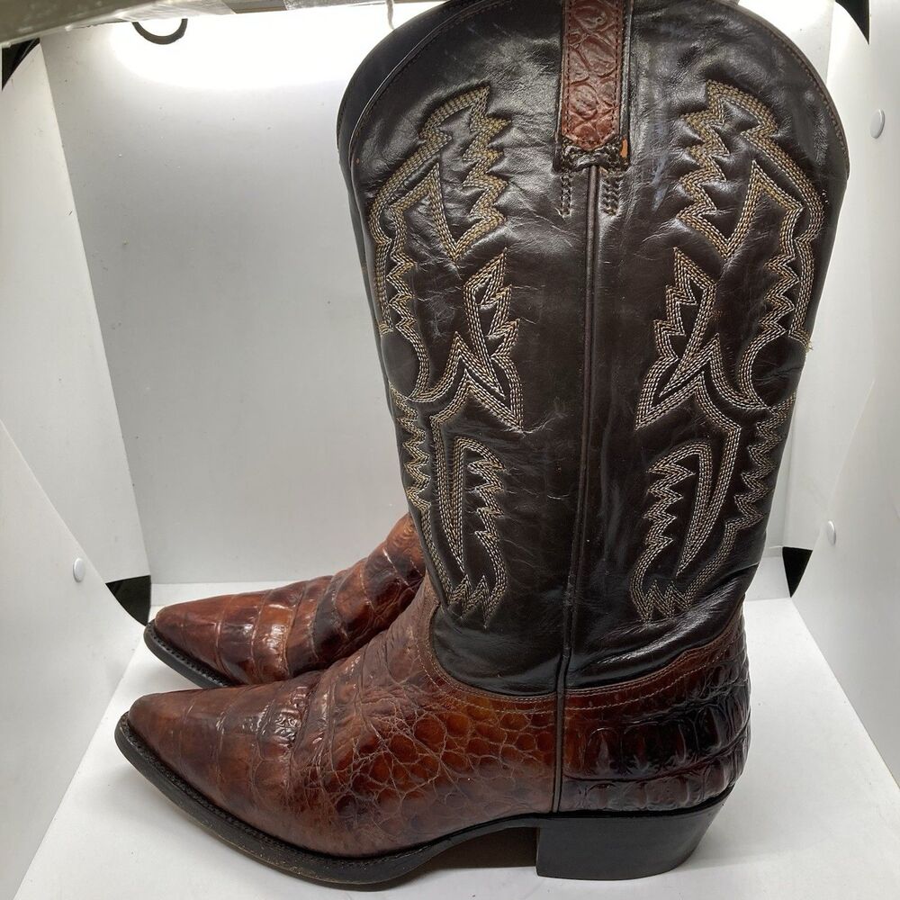 Rudel Alligator Style Mens  Size 11 Brown Cowboy Boot Pointed Leather Western